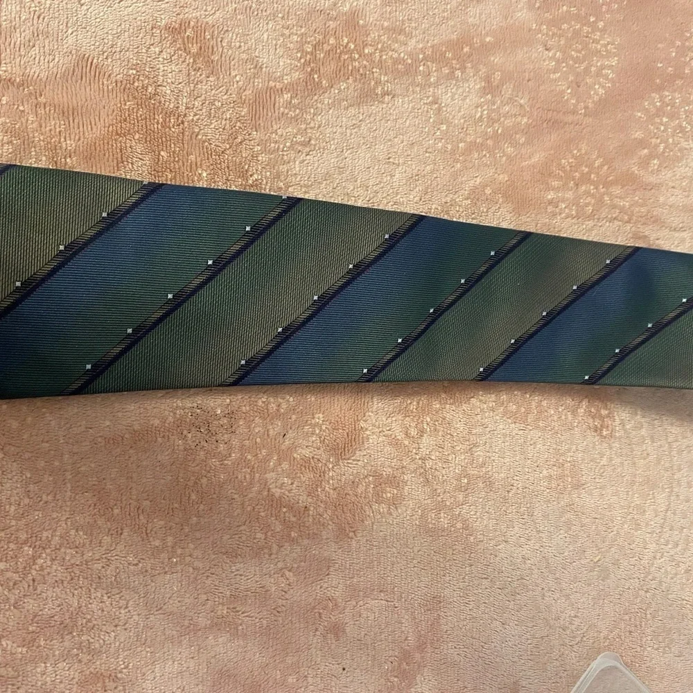 Etienne Aigner Green and Blue Diagonal Striped Tie